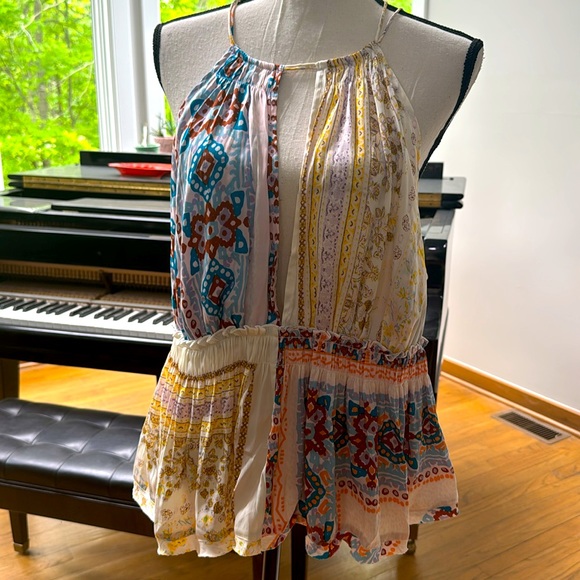 Free People Tops - Free People SUMMER TOP XL  | Asymmetrical Yellow and Blue Tank Top